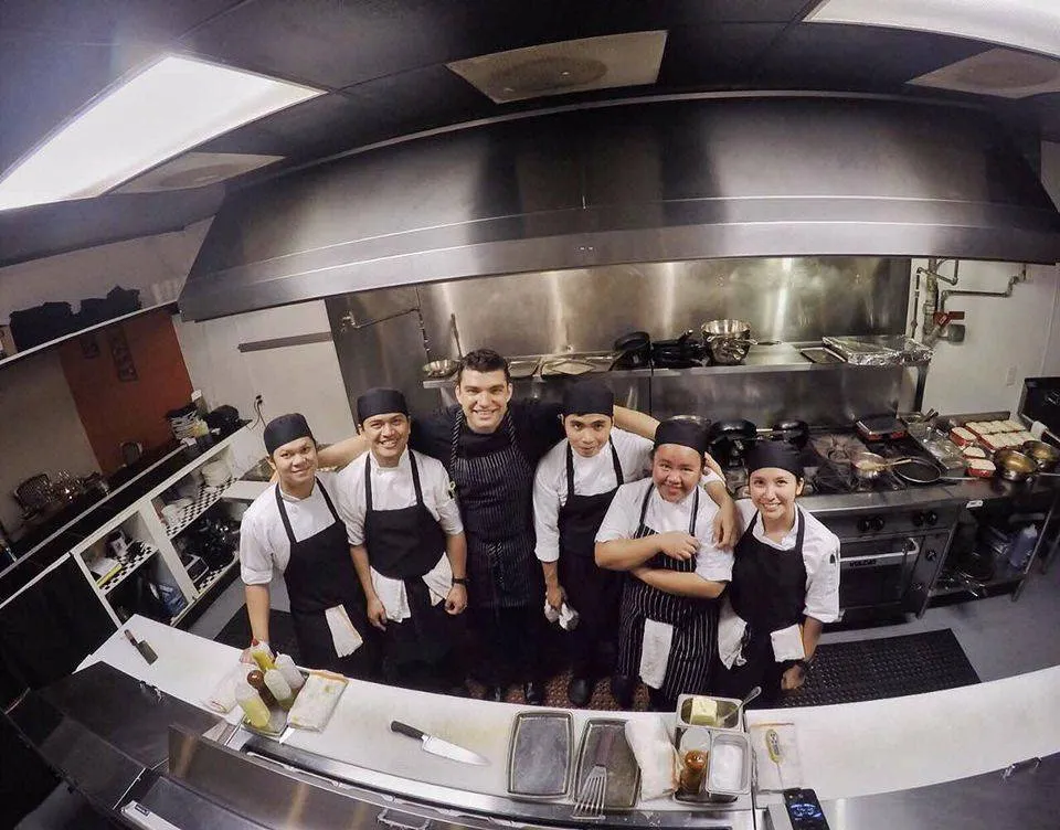 Chef Petar's team in the open kitchen